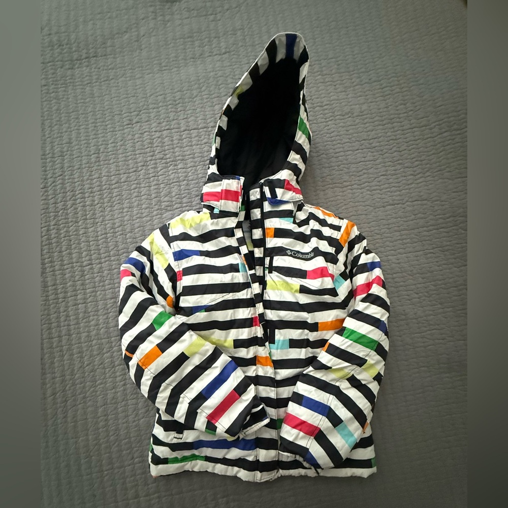 Columbia Black and White Striped Snow Jacket